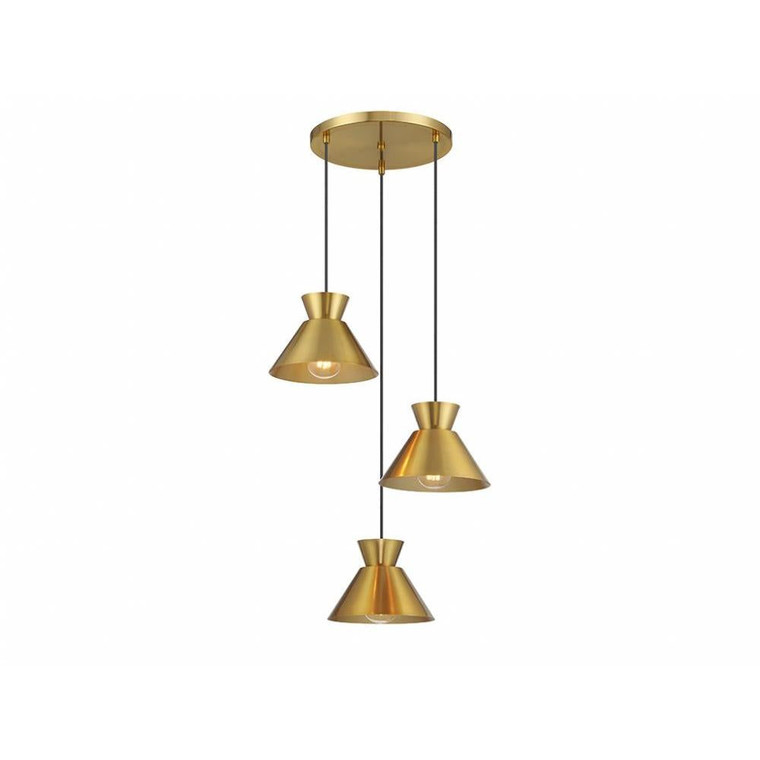 Meridian 3-Light Multi-Point Chandelier M100139NB 19 Inch 3 Light Natural Brass Chandelier Dry Rated