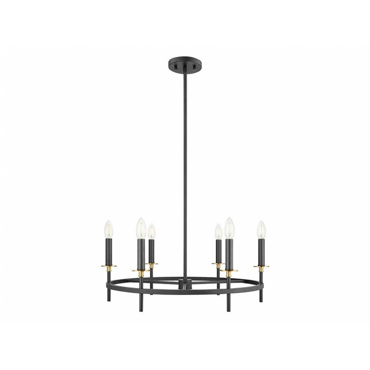 Meridian 6-Light Chandelier M100140MBKNB 25 Inch 6 Light Matte Black and Natural Brass Chandelier Dry Rated