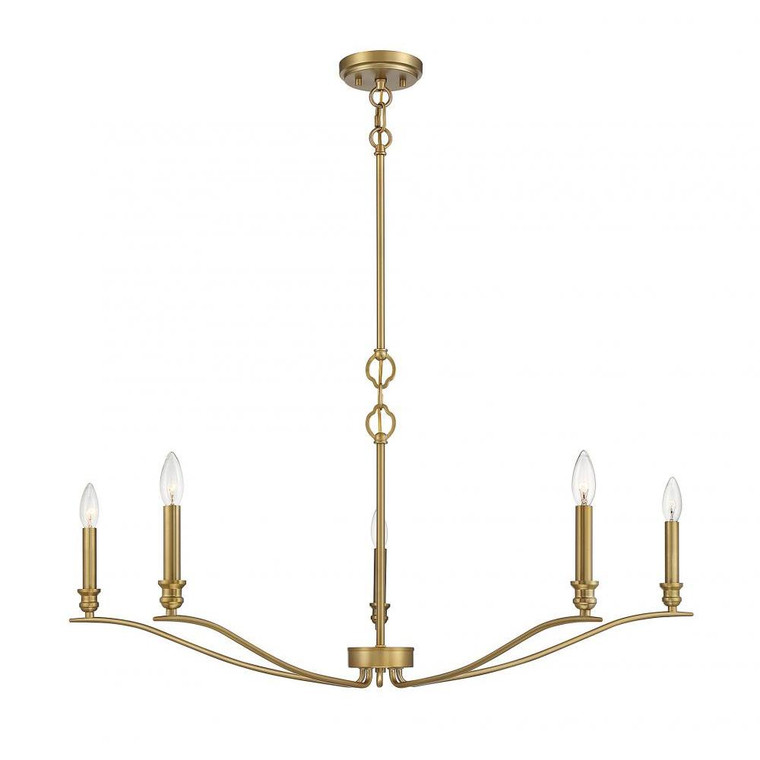 Meridian 5-Light Chandelier M10086NB 42 Inch 5 Light Natural Brass Chandelier Dry Rated