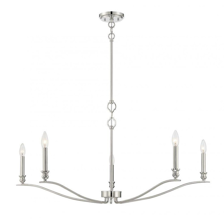 Meridian 5-Light Chandelier M10086PN 42 Inch 5 Light Polished Nickel Chandelier Dry Rated