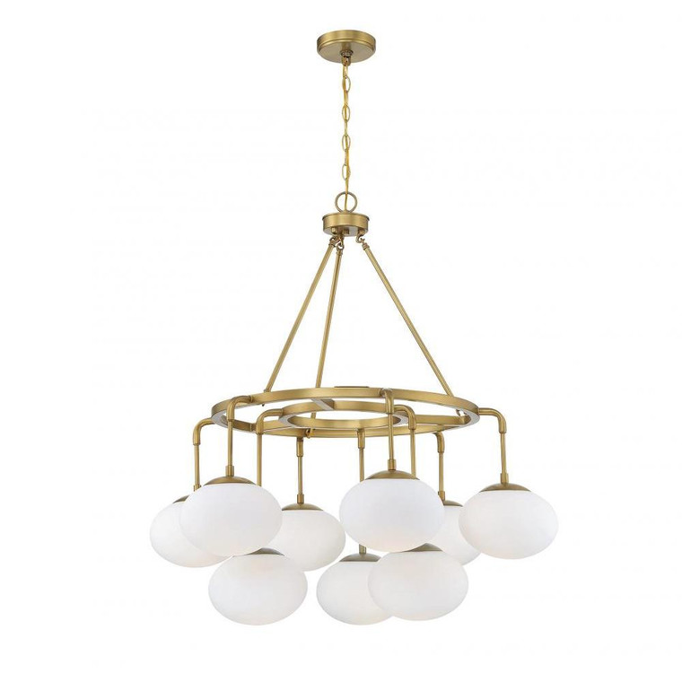 Meridian 9-Light Chandelier M10098NB 34 Inch 9 Light Natural Brass Chandelier Dry Rated
