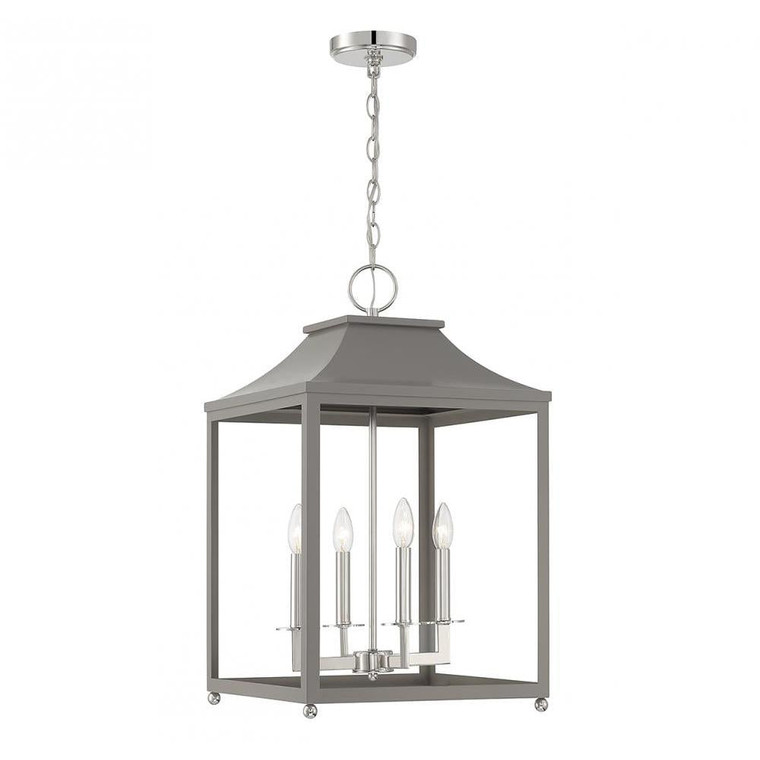 Meridian 4-Light Pendant M30009GRYPN 15 Inch 4 Light Gray with Polished Nickel Pendant Dry Rated