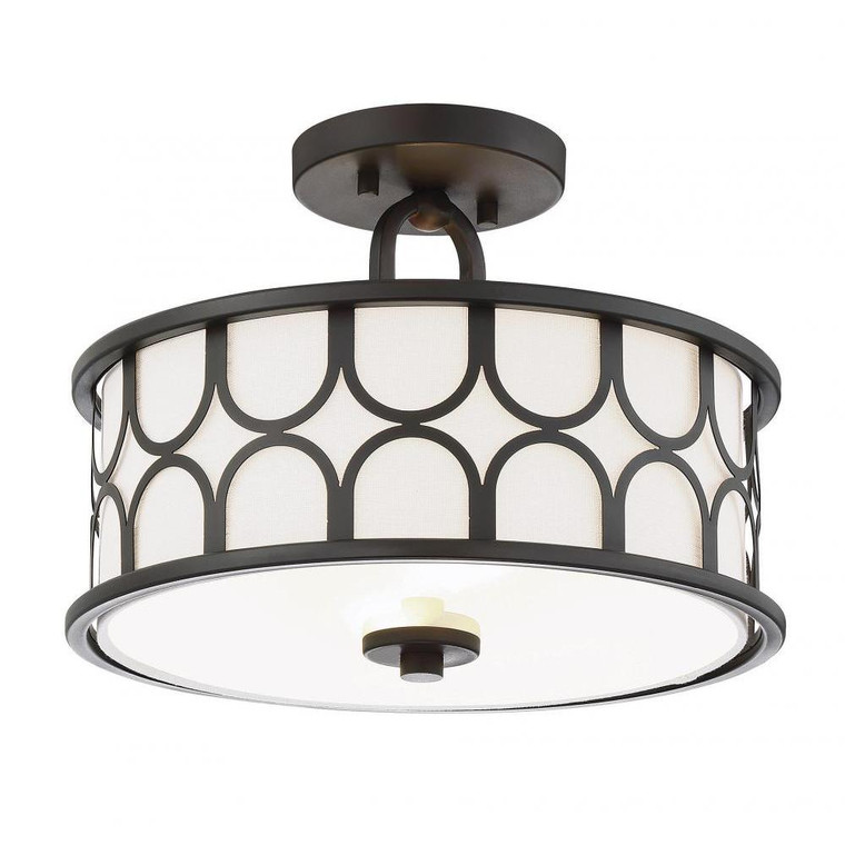 Meridian 2-Light Ceiling Light M60015ORB 13 Inch 2 Light Oil Rubbed Bronze Semi-Flush Dry Rated
