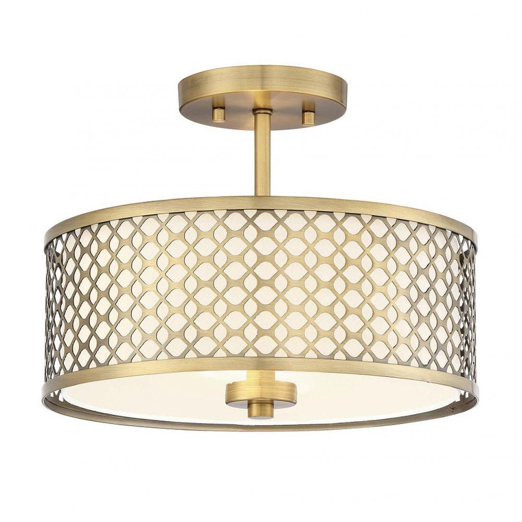 Meridian 2-Light Ceiling Light M60016NB 13 Inch 2 Light Natural Brass Semi-Flush Dry Rated