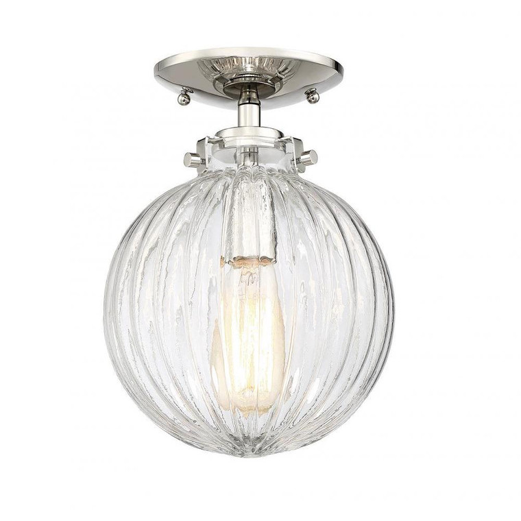 Meridian 1-Light Ceiling Light M60056PN 8 Inch 1 Light Polished Nickel Semi-Flush Dry Rated