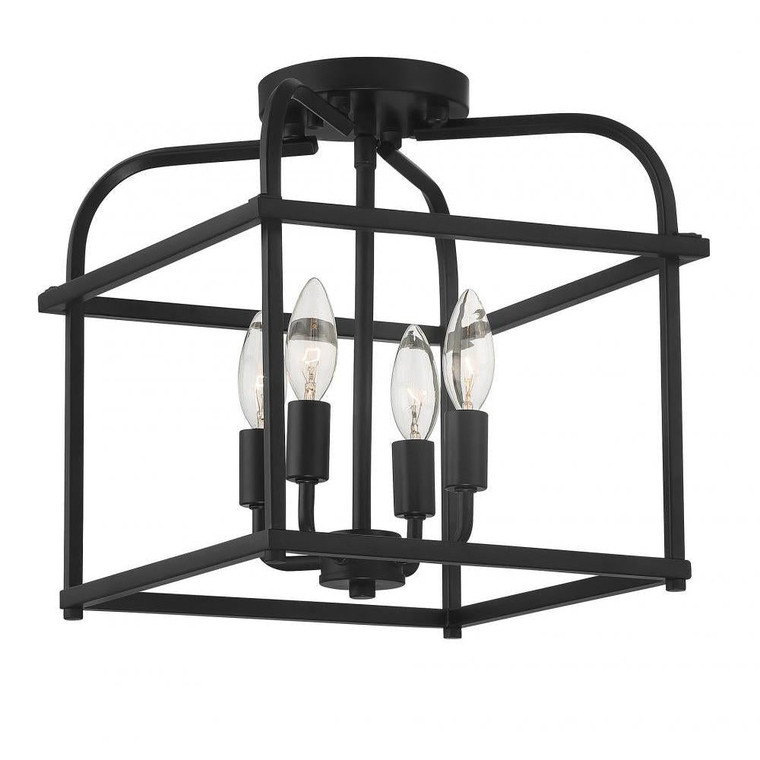 Meridian 4-Light Ceiling Light M60061MBK 12 Inch 4 Light Matte Black Semi-Flush Dry Rated
