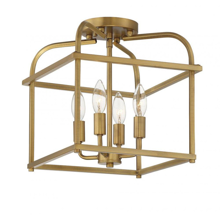 Meridian 4-Light Ceiling Light M60061NB 12 Inch 4 Light Natural Brass Semi-Flush Dry Rated
