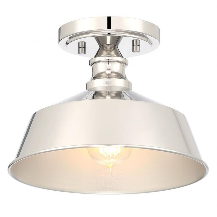 Meridian 1-Light Ceiling Light M60068PN 10 Inch 1 Light Polished Nickel Semi-Flush Dry Rated
