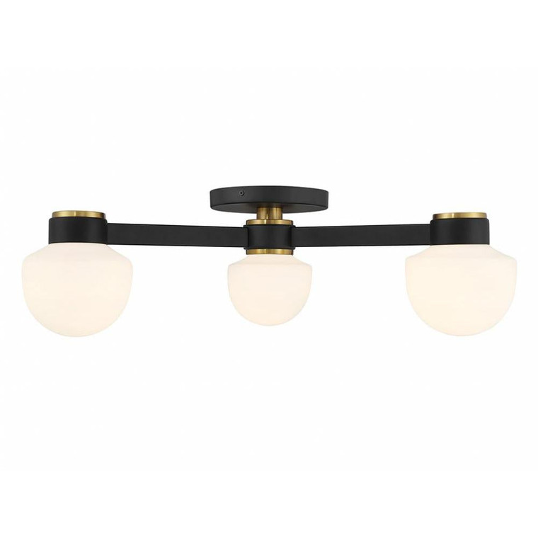 Meridian 3-Light Ceiling Light M60079MBKNB 30 Inch 3 Light Matte Black and Natural Brass Semi-Flush Dry Rated
