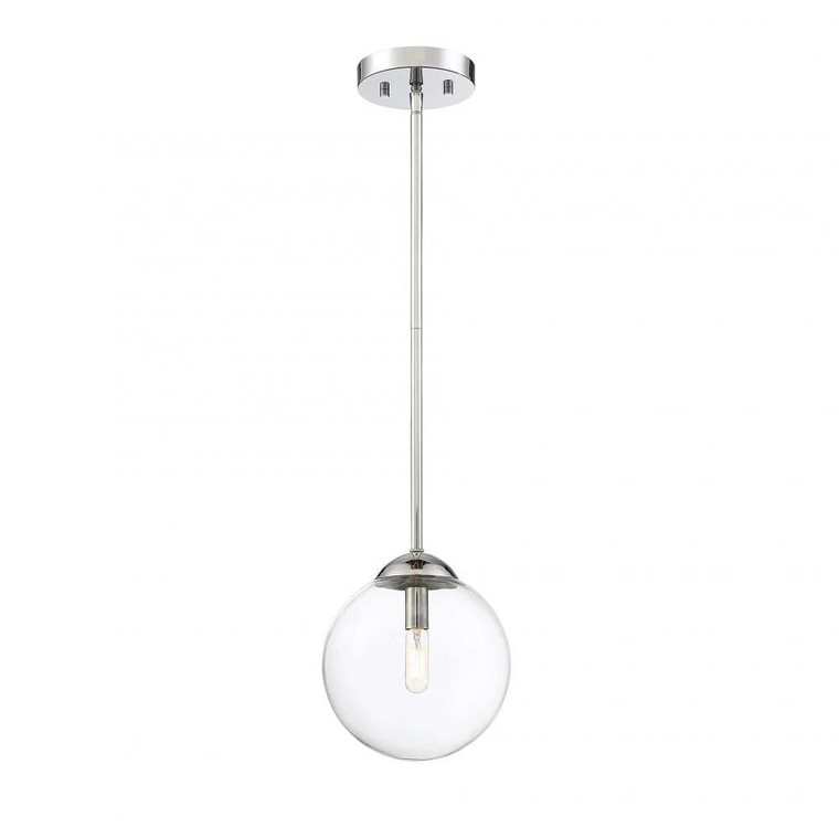 Meridian 1-Light Mini Pendant M70067CH 8 Inch 1 Light Chrome Mini Pendant Light – Kitchen Island Lighting Dry Rated