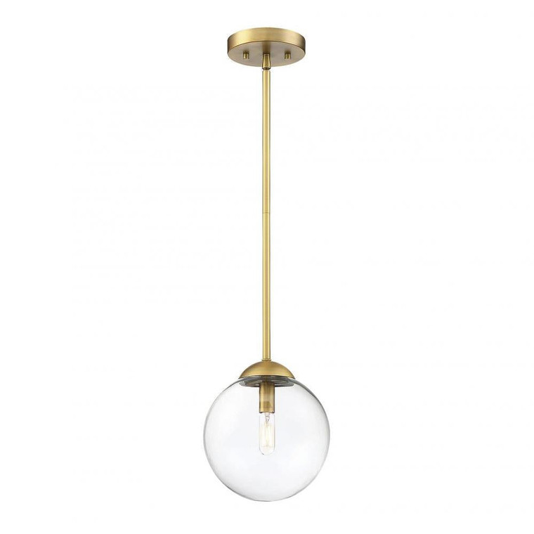 Meridian 1-Light Mini Pendant M70067NB 8 Inch 1 Light Natural Brass Mini Pendant Light – Kitchen Island Lighting Dry Rated