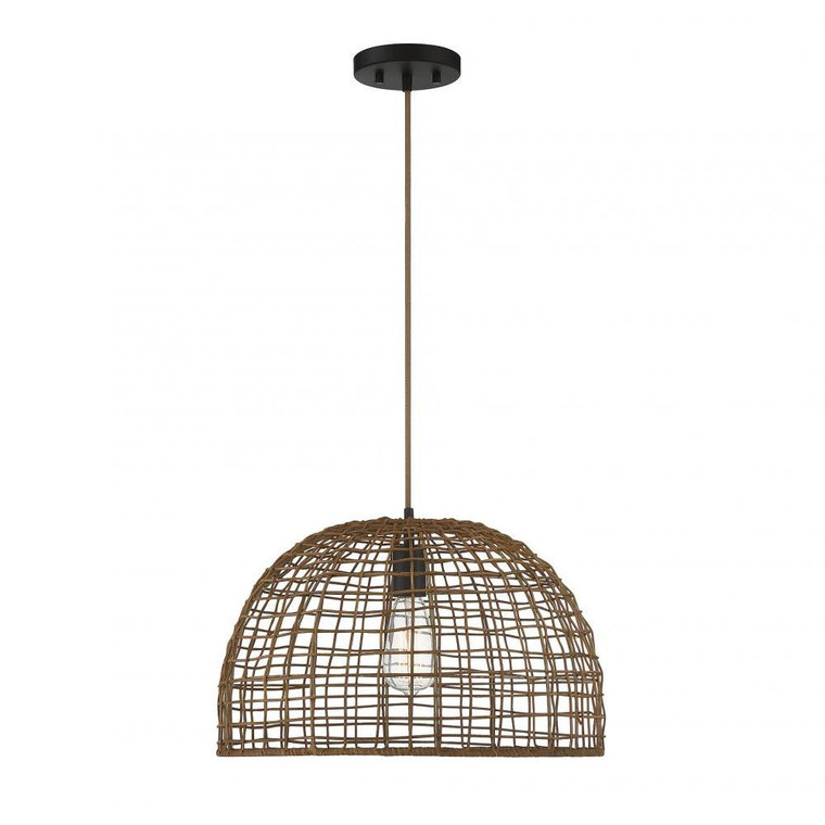 Meridian 1-Light Pendant M70105DR 18 Inch 1 Light Dark Rattan with a Dark Brown Socket Pendant Dry Rated