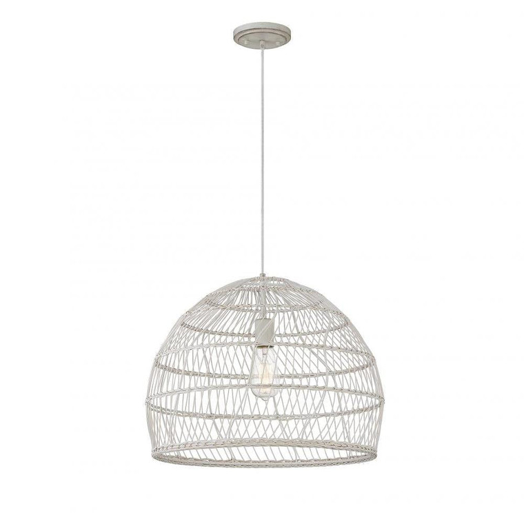 Meridian 1-Light Pendant M70106WR 20 Inch 1 Light White Rattan with a White Socket Pendant Dry Rated