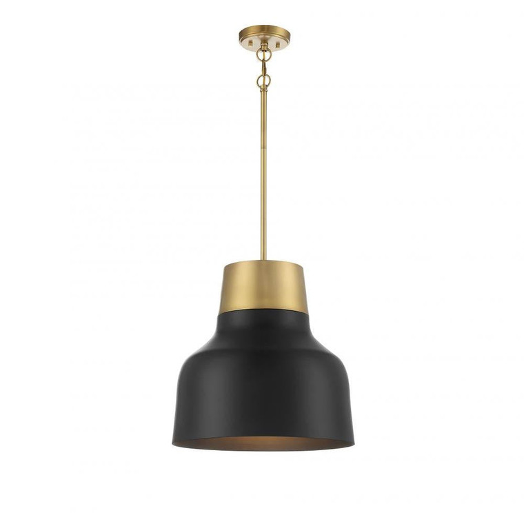 Meridian 1-Light Pendant M70115MBKNB 17 Inch 1 Light Matte Black with Natural Brass Pendant Dry Rated