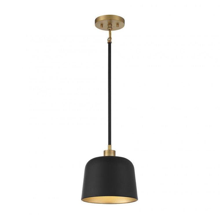 Meridian 1-Light Pendant M70118MBKNB 9 Inch 1 Light Matte Black with Natural Brass Pendant Dry Rated