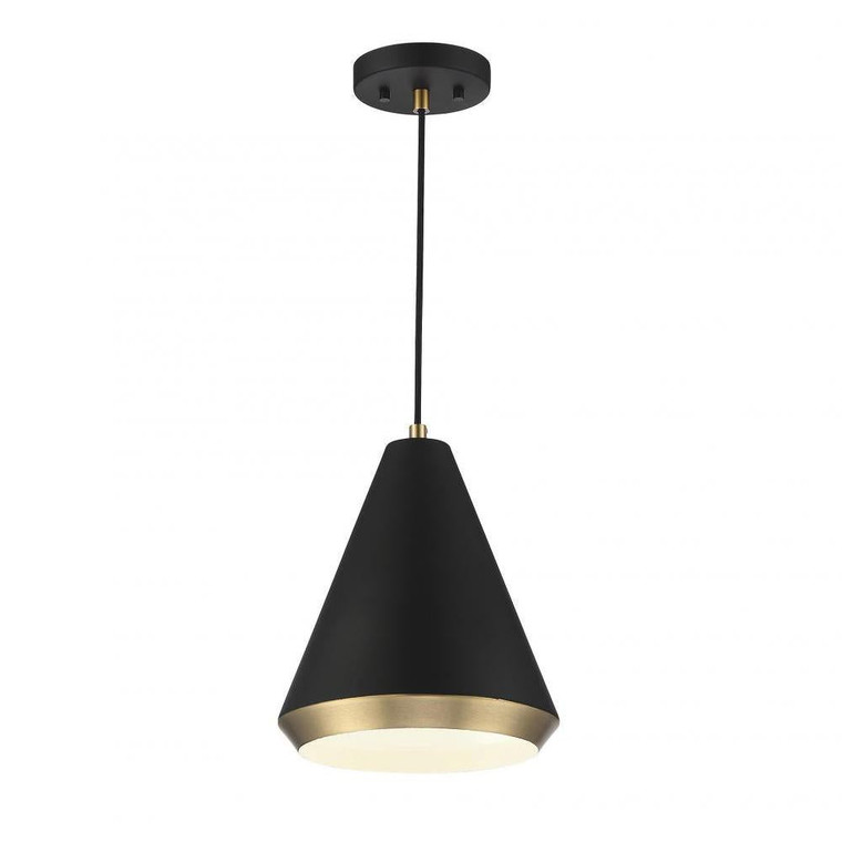 Meridian 1-Light Pendant M70122MBKNB 10 Inch 1 Light Matte Black with Natural Brass Pendant Dry Rated