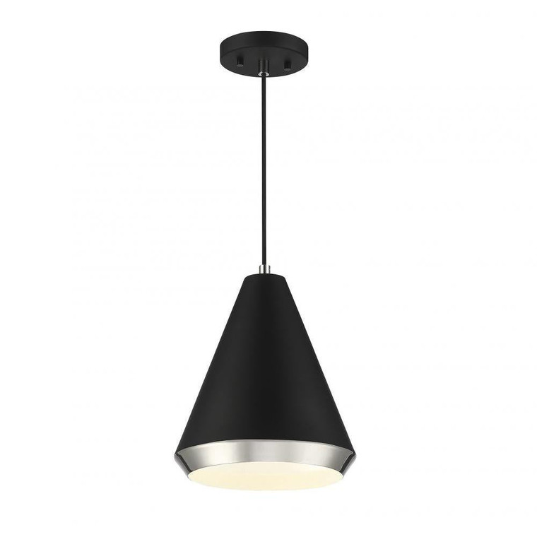 Meridian 1-Light Pendant M70122MBKPN 10 Inch 1 Light Matte Black with Polished Nickel Pendant Dry Rated