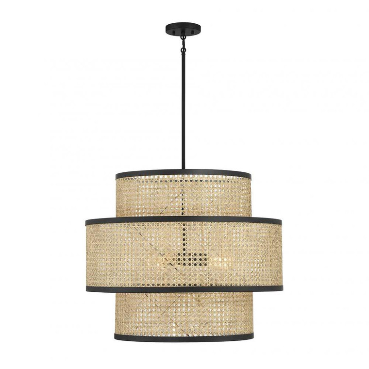 Meridian 3-Light Pendant M7016MBK 22 Inch 3 Light Natural Cane with Matte Black Pendant Dry Rated