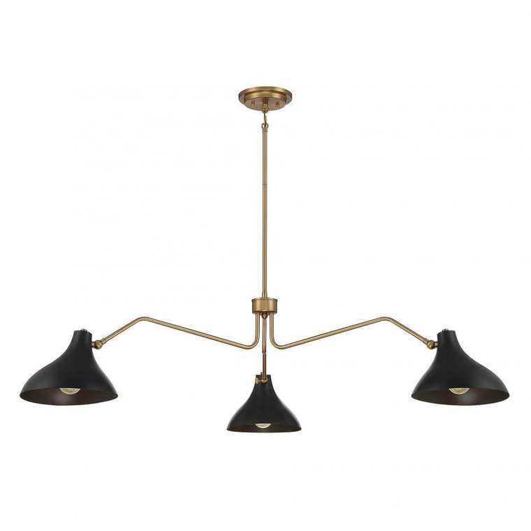 Meridian 3-Light Pendant M7019MBKNB 55 Inch 3 Light Matte Black with Natural Brass Pendant Dry Rated