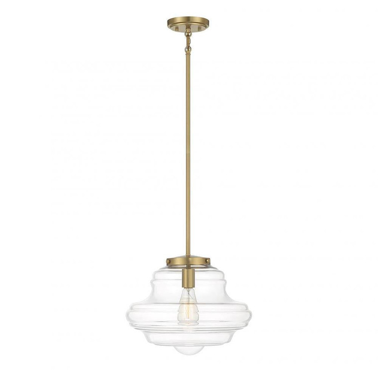 Meridian 1-Light Pendant M7022NB 15 Inch 1 Light Natural Brass Pendant Dry Rated