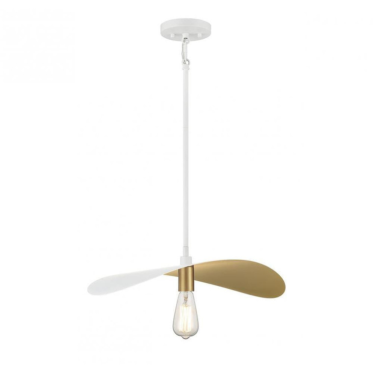Meridian 1-Light Pendant M7031WHNB 20 Inch 1 Light White and Painted Gold Pendant Dry Rated