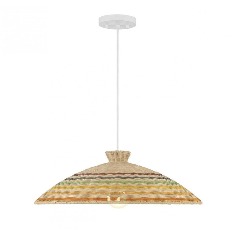 Meridian 1-Light Pendant M7032NRC 22 Inch 1 Light Matte White and Natural Rattan Color Pendant Dry Rated