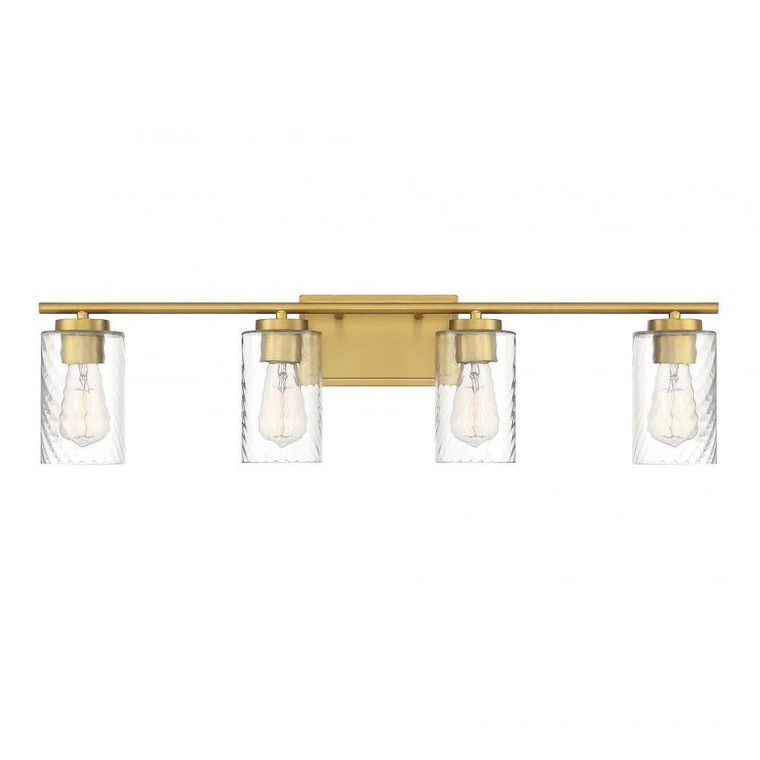 Meridian 4-Light Bathroom Vanity Light M80039NB 32 Inch 4 Light Natural Brass Bathroom Vanity Light Damp Rated