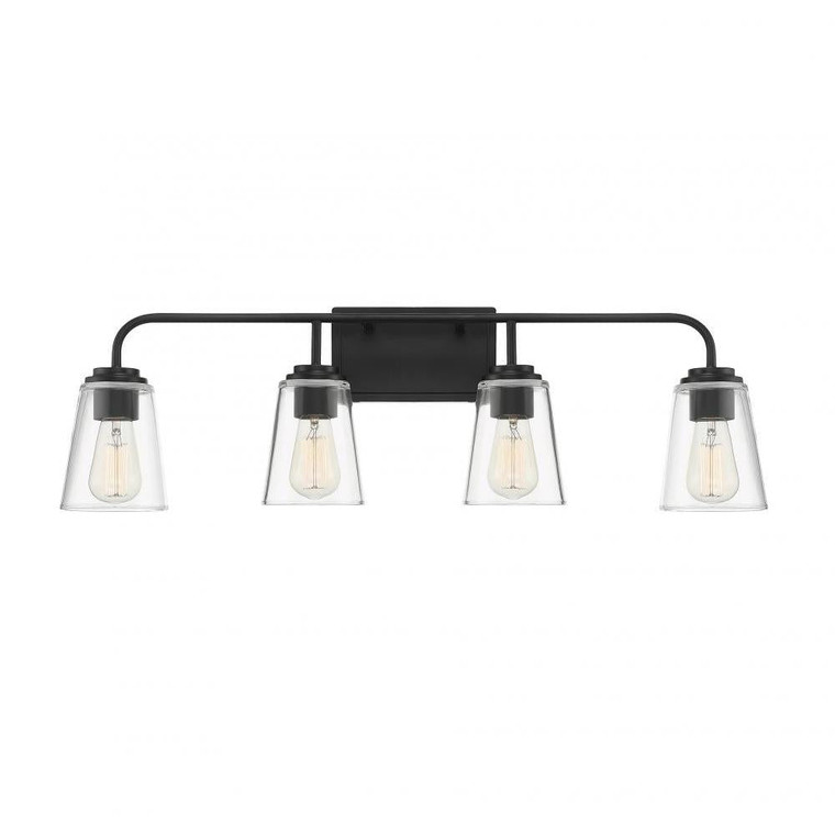 Meridian 4-Light Bathroom Vanity Light M80045MBK 32 Inch 4 Light Matte Black Bathroom Vanity Light Damp Rated