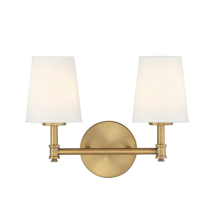Meridian 2-Light Bathroom Vanity Light M80050NB 15 Inch 2 Light Natural Brass Bathroom Vanity Light Damp Rated