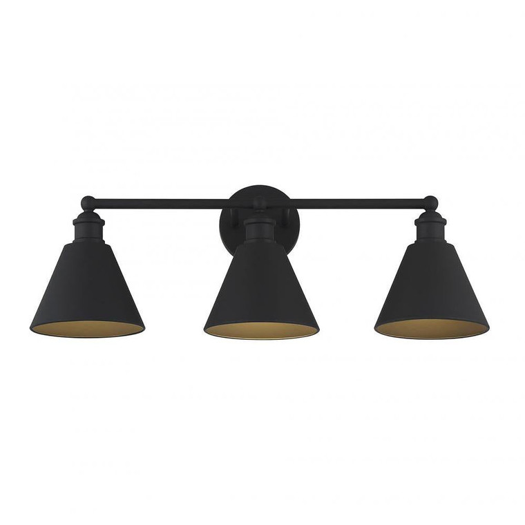 Meridian 3-Light Bathroom Vanity Light M80064MBK 27 Inch 3 Light Matte Black Bathroom Vanity Light Damp Rated