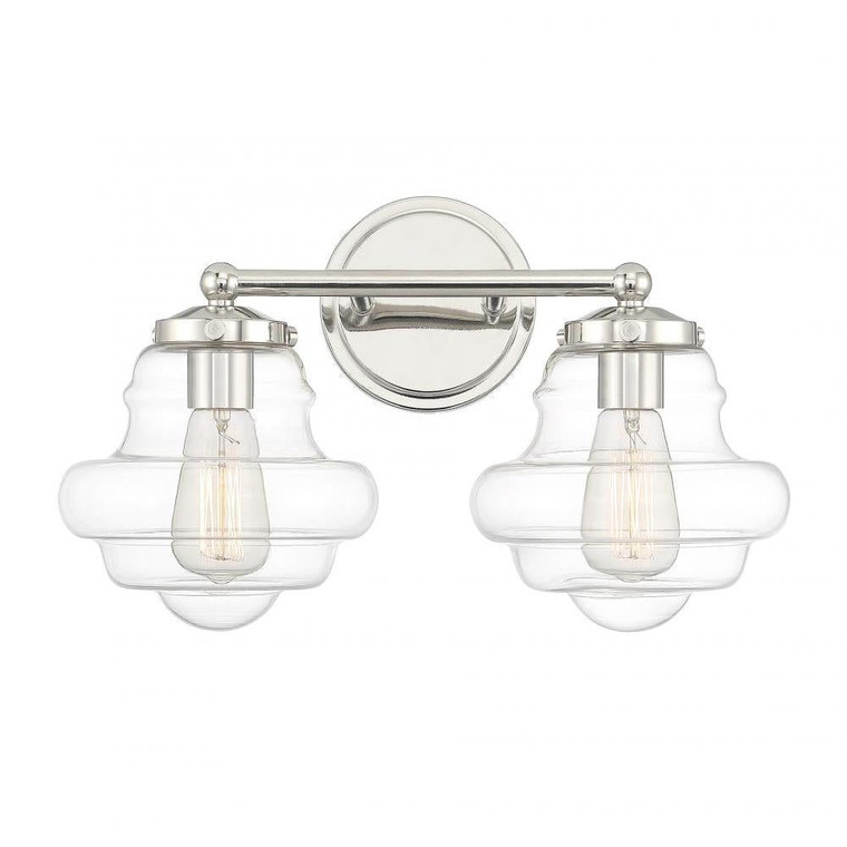 Meridian 2-Light Bathroom Vanity Light M80072PN 16 Inch 2 Light Polished Nickel Bathroom Vanity Light Damp Rated