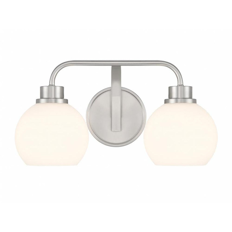 Meridian 2-Light Bathroom Vanity Light M80080BN 16 Inch 2 Light Brushed Nickel Bathroom Vanity Light Damp Rated