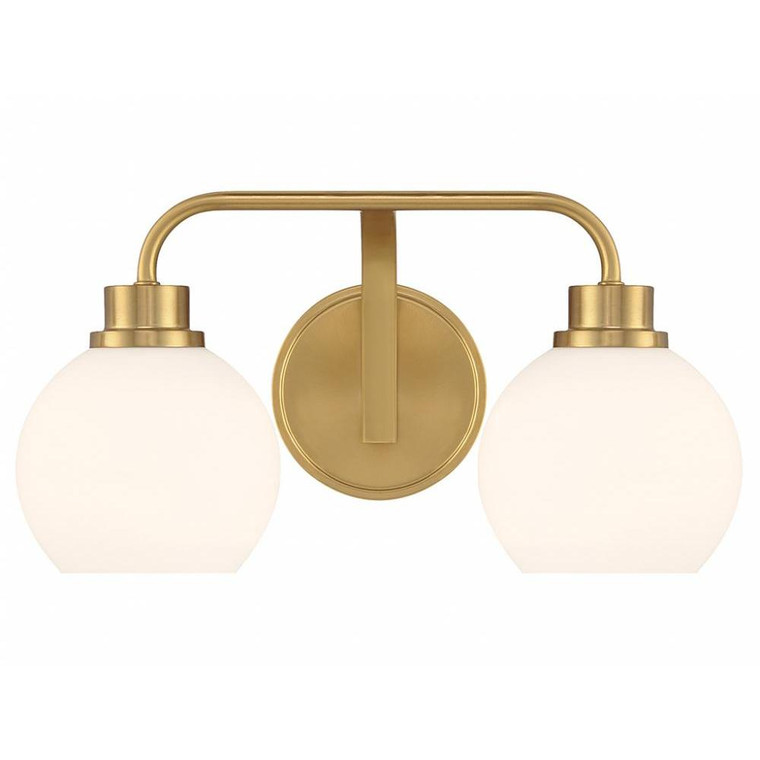 Meridian 2-Light Bathroom Vanity Light M80080NB 16 Inch 2 Light Natural Brass Bathroom Vanity Light Damp Rated