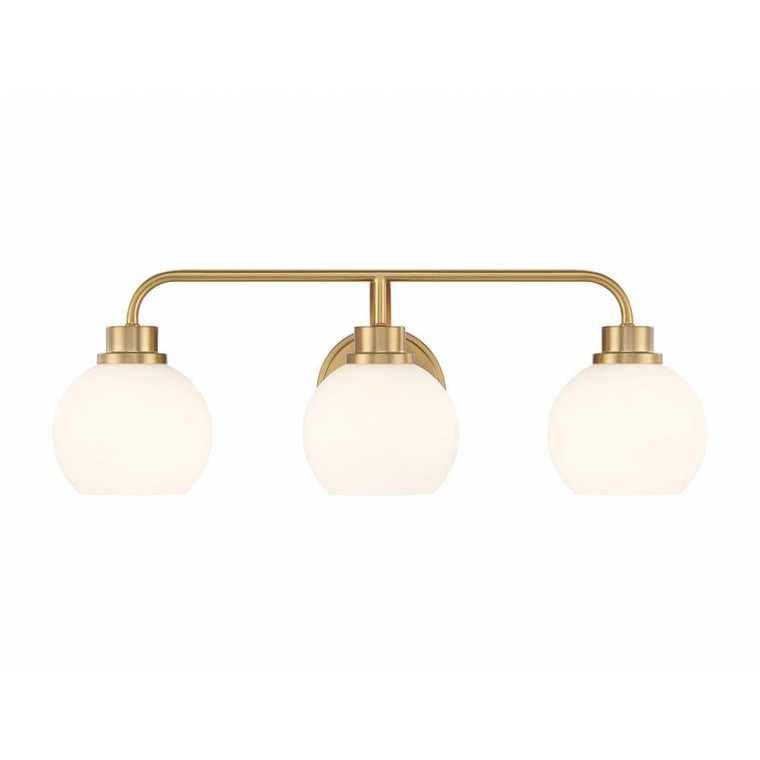 Meridian 3-Light Bathroom Vanity Light M80081NB 24 Inch 3 Light Natural Brass Bathroom Vanity Light Damp Rated