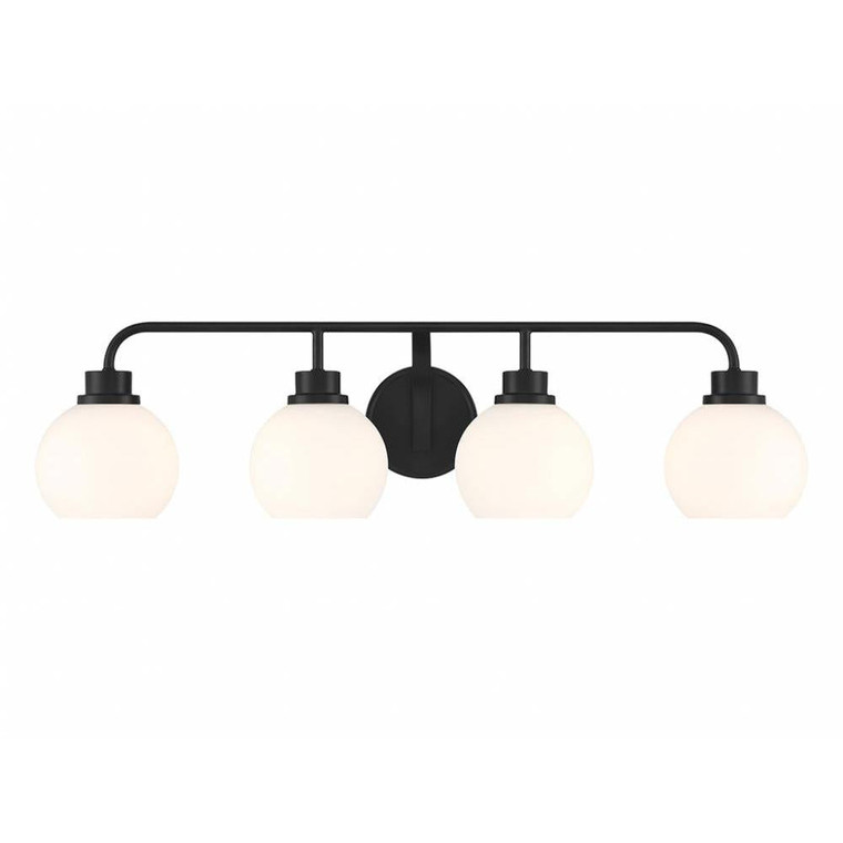 Meridian 4-Light Bathroom Vanity Light M80082MBK 32 Inch 4 Light Matte Black Bathroom Vanity Light Damp Rated