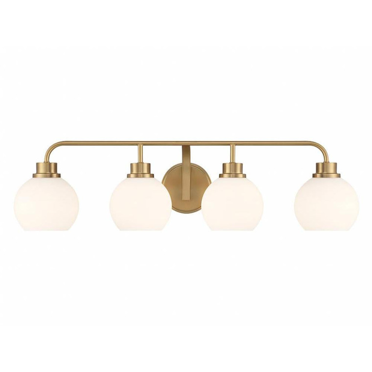 Meridian 4-Light Bathroom Vanity Light M80082NB 32 Inch 4 Light Natural Brass Bathroom Vanity Light Damp Rated