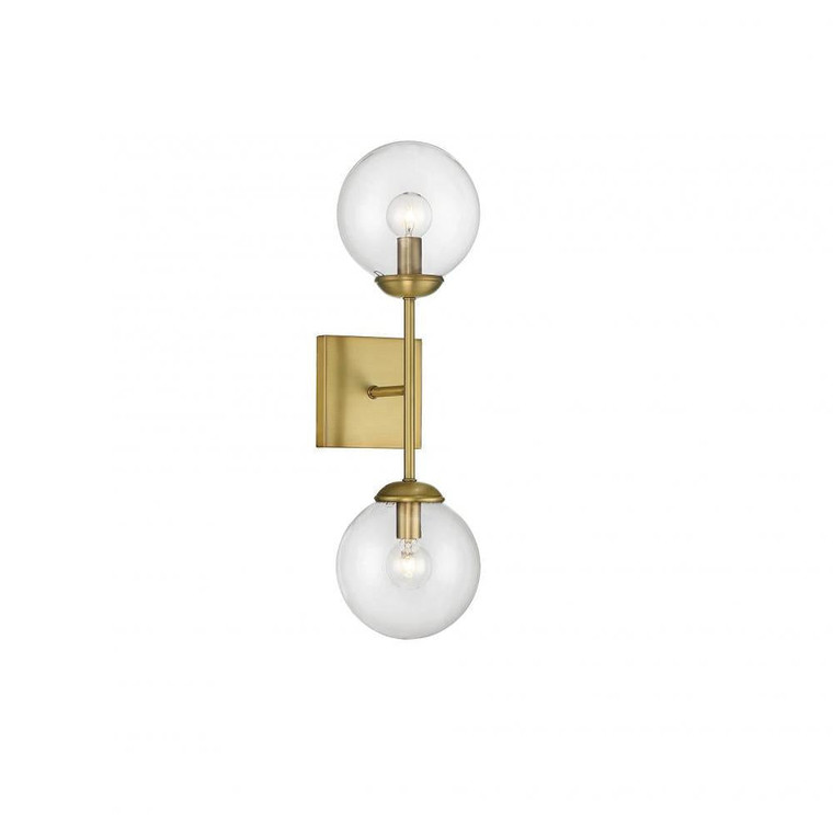 Meridian 2-Light Wall Sconce M90001NB 6 Inch 2 Light Natural Brass Sconce Damp Rated