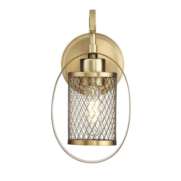 Meridian 1-Light Wall Sconce M90015NB 6 Inch 1 Light Natural Brass Sconce Damp Rated
