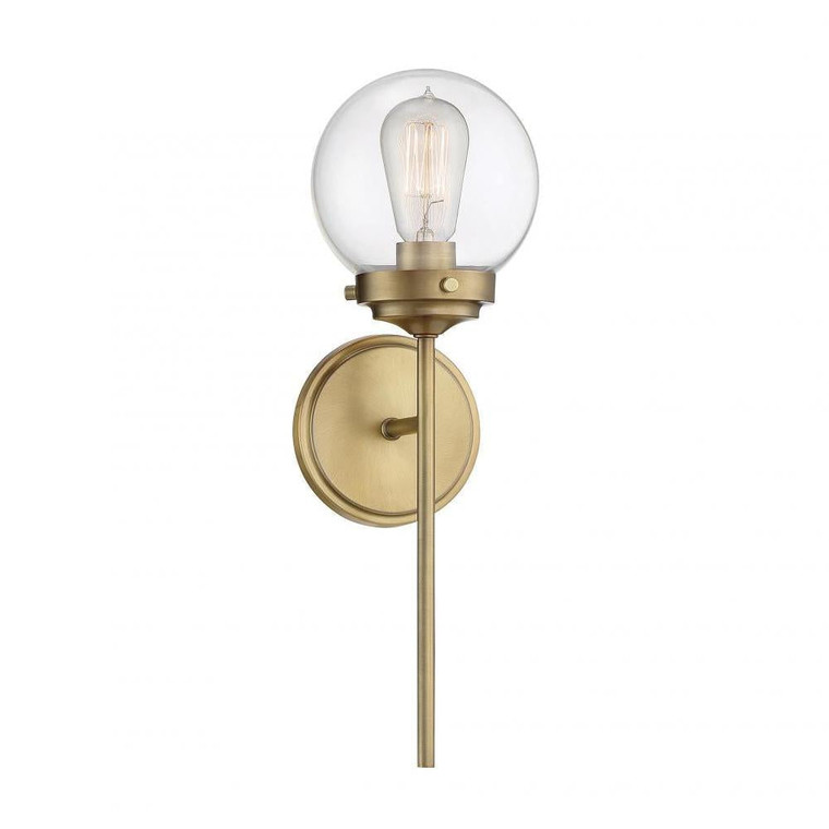 Meridian 1-Light Wall Sconce M90025NB 6 Inch 1 Light Natural Brass Sconce Damp Rated