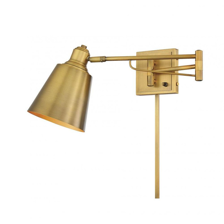 Meridian 1-Light Adjustable Wall Sconce M90047NB 6 Inch 1 Light Natural Brass Sconce Damp Rated