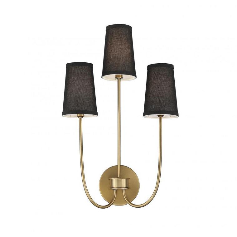 Meridian 3-Light Wall Sconce M90065NB 14 Inch 3 Light Natural Brass Sconce Damp Rated