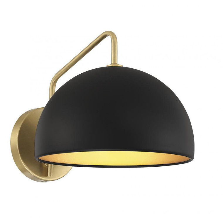 Meridian 1-Light Wall Sconce M90094MBKNB 10 Inch 1 Light Matte Black with Natural Brass Sconce Damp Rated