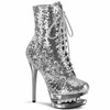 6" Silver Sequins Lace-up Ankle Boots with Rhinestones in Mid Platform Blondie-R-1020SQ, by Pleaser