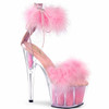 Adore-724F, 7" Baby Pink Marabou Fur Ankle Cuff Platform Sandal by Pleaser