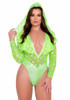 R-6085 - Two-Tone Neon Green Hooded Rave Romper by Roma