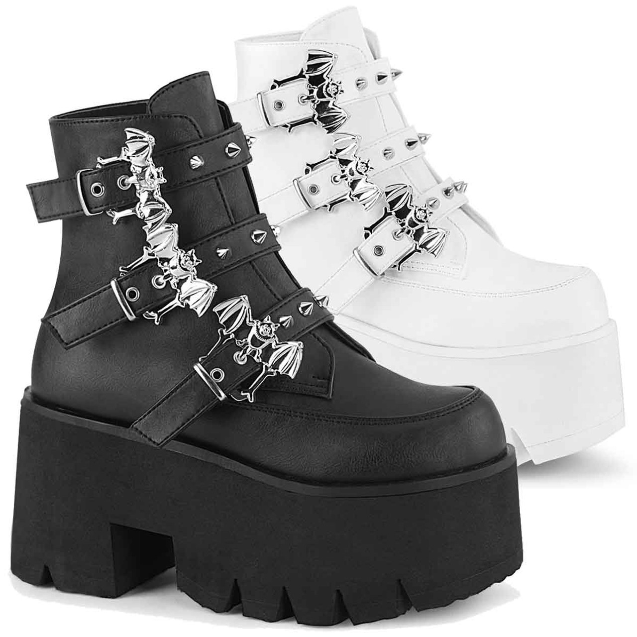 Demonia  ASHES-55, Goth Chunky Platform with Bats Buckle