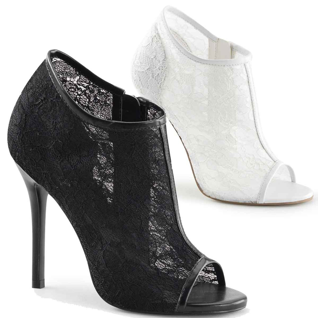 black lace peep toe booties