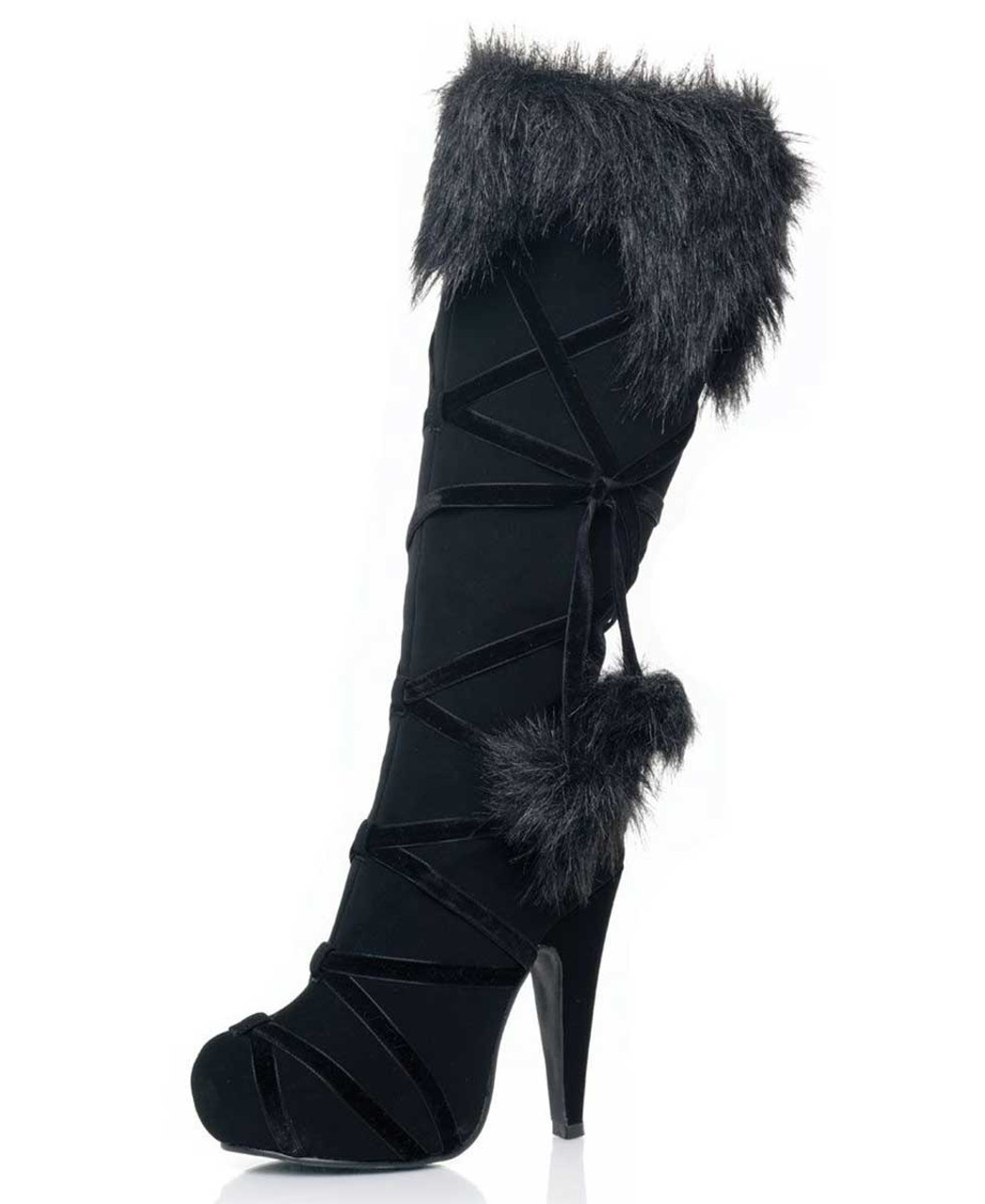 black knee high boots with fur trim