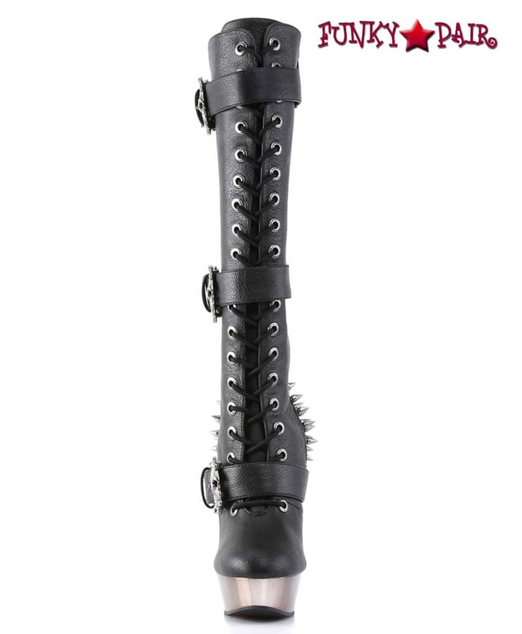 Demonia | MUERTO-2028 Skull with Spiky Heel Knee High Boots