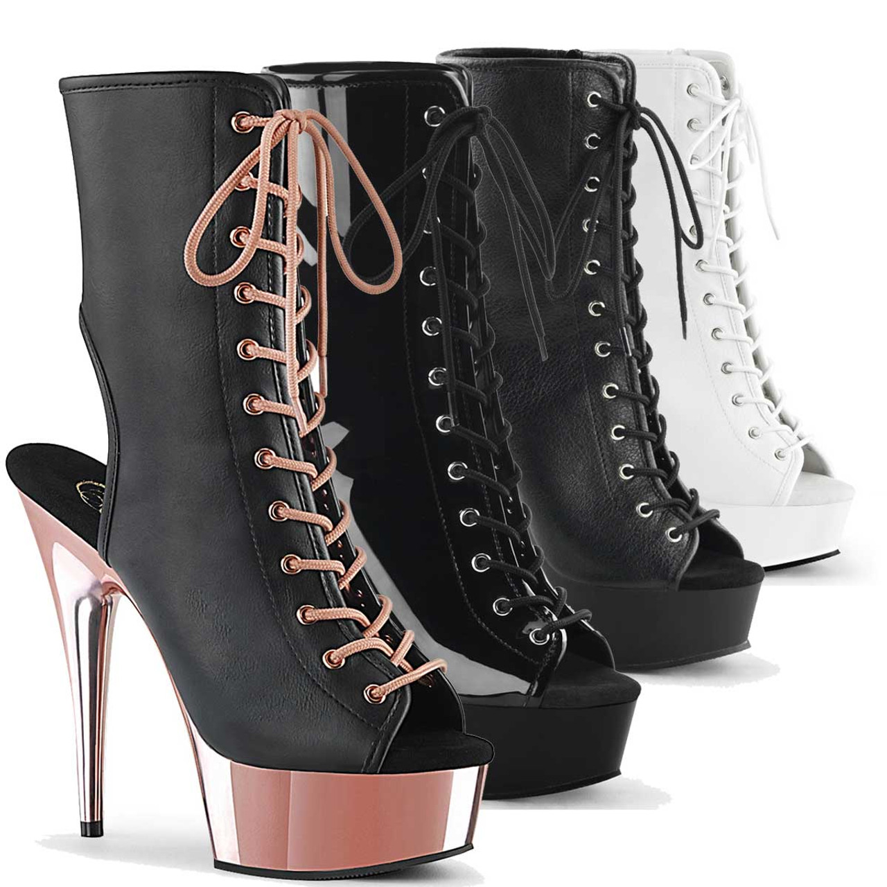 pleaser peep toe boots